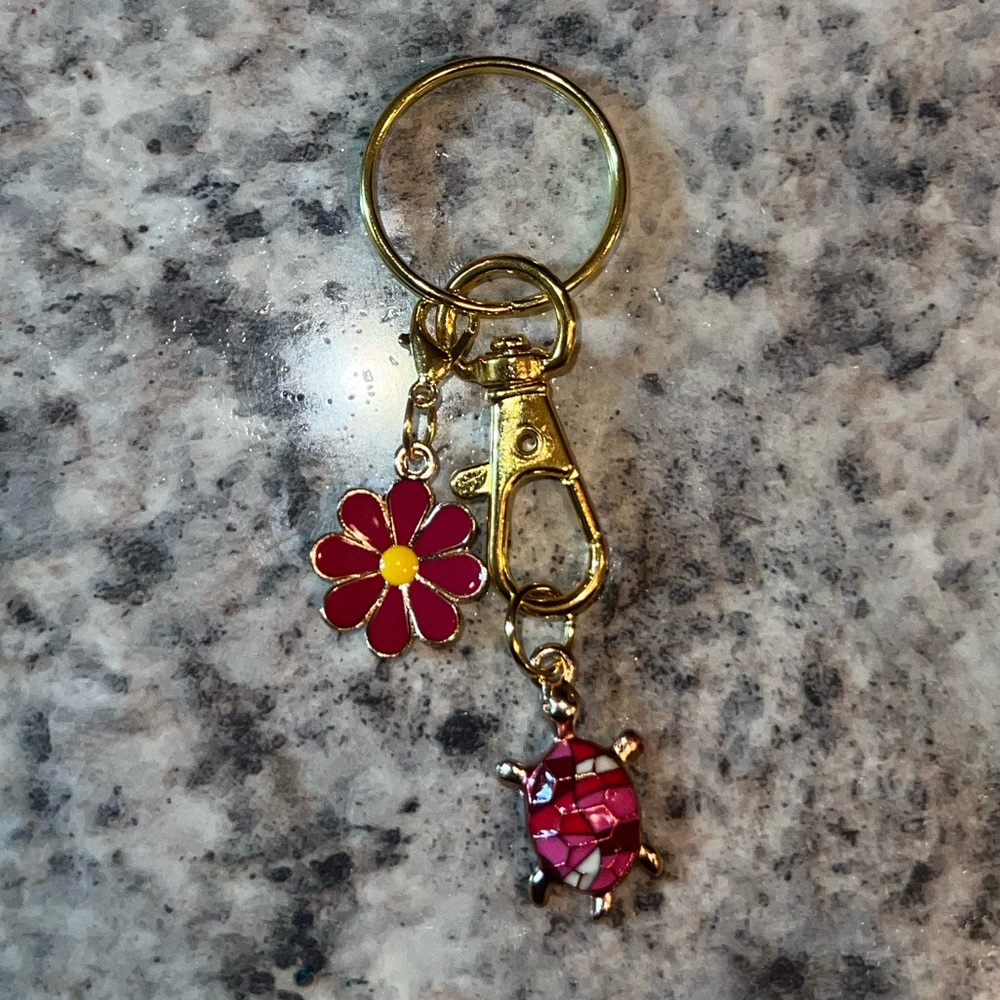 BRAND NEW Dark Pink & Purple Turtle Floral Keychain